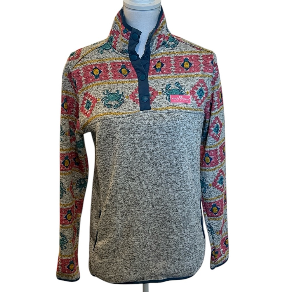 Simply Southern Tribal Crab Fleece Pullover S Small Beach Coastal Cozy Comfort
